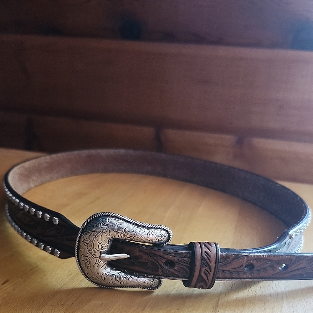 Nogona Brown Genine Leather Belt with Silver Buckle